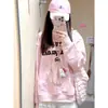 Moletom com Capuz Fofo e Estiloso para Mulheres no Outono e Inverno com Estampa de Letras, Veludo Solto e Jaqueta Doce Espessa Tendência