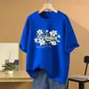 Camiseta de Manga Corta Oversize Estilo Europeo para Mujer, 100% Algodón Puro, Corte Holgado, Tallas Grandes, Adelgazante, Nuevo Estilo de Verano, Cubre las Caderas
