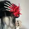 Sombrero de Halloween, velo de rosa, pasador de garra de fantasma, pinza lateral para el pelo de mujer, accesorio de cosplay, decoración de mano de calavera