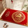 Alfombra de Piso de Terciopelo Rojo Festivo de Cristal del Año del Caballo 2026 para Entrada, Pasillo y Cocina, Felpudo Doméstico Resistente al Desgaste y a la Suciedad