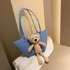 Bolsa Tejida de Nuevo Estilo para el Verano Gran Capacidad Estilo Étnico Oso de Peluche Ins Linda Bolsa Tejida de Paja Bolso de Hombro Único Tipo Empanada