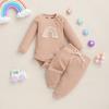 Amazon Otoño e Invierno Bebé Waffle Color Sólido Suéter Manga Larga Arcoíris Tejido Sombreros Pantalones Traje para Niños