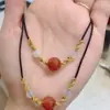 Estilo Xiaohongshu Feijão Vermelho Ágata Vermelha Natural Pulseira Contas Cordão de Casal Colar Corda de Mão Pingente
