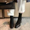 Botas Martin quadradas de salto grosso estilo francês para mulheres, nova coleção outono/inverno 2024, botas elásticas de ajuste justo, botas de tornozelo versáteis e estilosas