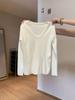Suéter de Punto Delgado de Manga Larga con Cuello en U Estilo Francés que Expone la Clavícula para Mujer, Adecuado para Primavera, Otoño e Invierno, Suéter Base Puro Deseo