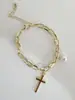 Pulsera de perlas de imitación dulce de moda ins coreana con colgante de cruz simple de amor retrato hip hop para mujer