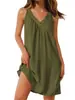 Vestido de Verano Nuevo Estilo Europeo y Americano Transfronterizo de Amazon, Sencillo y Elegante, Holgado, Sexy, Sin Mangas, Cuello en V, Plisado