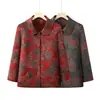 Nuevo Cárdigan Retro de Solapa para Primavera y Otoño, Top Grueso para Mujeres de Mediana Edad y Mayores, Chaqueta Holgada Estampada de Longitud Media