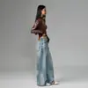 Jeans azul de corte curvo, estilo americano moderno, de alta qualidade, perna larga, corte solto, versátil, estilo de rua, com lavagem pesada, unissex