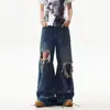 Directo del fabricante: Jeans retro americanos para mujer, nuevo estilo de otoño, pantalones largos rotos, pantalones de pierna ancha con vibra de alta costura, modernos