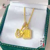 Pingente Antigo de Cobre Banhado a Ouro com Desenho Gravado e Strass, Acessório de Moda Retrô Estilo Chinês