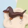 Pingente Fofo de Cachorro Dachshund de Couro Desenho Animado Filhote Pingente de Celular Fivela Dupla Coração Feminino Chaveiro de Bolsa