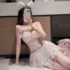 Lencería Sexy Blanca Pura Encaje Princesa Tutú Falda Pura Deseo Bordado Malla Espalda Descubierta Linda Chica Mono