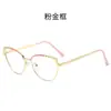 Gafas de color cambiante anti-luz azul con espejo cruzado, montura de ojo de gato a la moda con incrustaciones de diamantes, bisagra de resorte, espejo plano, exportación de comercio exterior, montura de gafas europea y americana