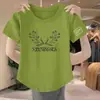 E-commerce Transfronteiriço~Camiseta de Manga Curta com Desconto de Luxo Feminina Solta Emagrecedora Versátil Camiseta de Meia Manga Top Camada Base Pequeno Top