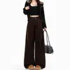 Jeans Americano Retrô de Perna Larga para Mulheres, Verão Cintura Alta Modelagem Solta, Cor Café, Comprimento Total Reto Calça Casual