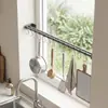 Estante de Almacenamiento para Cocina, Ganchos para Cocina, Barra con Ganchos Móviles, Barra Colgante sin Taladro, Soporte para Espátulas y Cucharas, Almacenamiento Montado en Pared