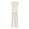 Traje de mujer a la moda y versátil estilo old money 2026 nuevo modelo elegante minimalista para ir al trabajo camisa de cuello redondo y pantalones casuales de pierna ancha