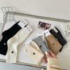 Calcetines nuevos de Otoño e Invierno para Mujer, Calcetines de Algodón Acanalados con Bordado de Abeja, Calcetines de Media Caña para Mujer de Color Negro Puro