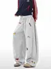 Calça de Moletom Curva Bordada de Dachshund Estilo Americano Unissex Tendência Hip-Hop High Street Cool Casual Perna Larga Calça Esportiva