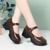 Zapatos de cuero versátiles que aumentan la altura para primavera y otoño, zapatos Mary Jane de mujer de punta redonda con hebilla, tacón grueso retro de plataforma, suela gruesa