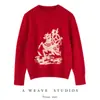Suéter Jacquard de Año Nuevo, Suéter Rojo de Lana Pura para Mujer, Tejido Suave, Estilo Grueso y Holgado
