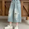 Shorts de Mezclilla Finos de Verano para Niñas 2026 Nuevo Estilo Niños Medianos y Grandes Pantalones de Siete Puntos de Dibujos Animados Pantalones Casuales de Longitud Media para Niños Sueltos