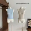 Espacio Blanco Puro Deseo Camiseta de Media Cuello sin Mangas Chaleco Top Ajustado Coreano para Mujer