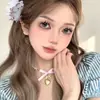 Collar de Corazón de Metal Dulce y Fresco para Niña Estilo Ballet Femenino Cadena para Clavícula con Lazo Rosa Perla Collar de Clavícula Femenino de Gama Alta