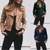2019wish Amazon AliExpress Otoño e Invierno Nuevo Top Corto para Mujer con Cuello Solapa y Cremallera Diagonal