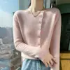 Cardigan de Cashmere Macio para a Pele, Cor Sólida, Estilo Pulôver Outono e Inverno para Mulheres, Gola Redonda, Novo Estilo, Manga Longa, Botão Diagonal, Estilo Europeu e Americano Versátil