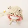 Gorro de lana con encaje para bebé de otoño e invierno, gorro de pescador dulce para niña bebé y niño pequeño, gorro tejido estilo coreano de princesa con protección para las orejas