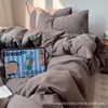 Nuevo Estilo Blogger de Instagram Algodón Puro Teñido en Hilo Algodón Lavado Cuadros Juego de Cuatro Piezas Juego de Tres Piezas de Algodón Puro Funda Nórdica para Estudiantes Juego de Cama