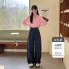 Pantalones de traje de mujer de alta gama a la moda con botones ocultos, nuevos estilos de primavera y otoño, adelgazantes, fluidos, de cintura alta, corte holgado, versión estrecha, pantalones de pierna ancha