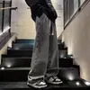 Calça jeans masculina de outono estilo americano, calça preta reta de peso pesado, calça longa casual versátil da moda para homens
