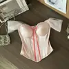 Top corsé rosa de espina de pescado para usar como prenda exterior, de alta gama, adelgazante y que realza la figura