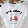 1 Peça Camiseta Gráfica Italiana Ciao Amore - Camiseta Casual de Gola Redonda com Manga Curta, Malha de Poliéster, Corte Regular