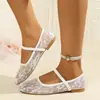 Zapatos de Malla de Verano Estilo Francés Transpirables de Venta Caliente con Punta Cuadrada, Cordones, Mary Janes, Talla Grande, Planos con Diseño Hueco