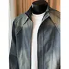 Chaqueta de Mezclilla Amarilla con Tinte de Barro, Cuello Alto, Desestructurada, Lavada, Desgastada, Estilo Retro Americano, Para Hombre, Primavera Otoño, Retazos, Holgada, Moderna