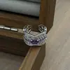 Anillo Abierto Morado con Circonita y Lazo Estilo Gótico Retro Super Hada Anillo Personalizado Apilable de Gama Alta de Nicho para Mujeres