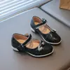Zapatos Mary Jane de Cuero para Niñas, Nuevos Planos de Primavera y Otoño con Lazo y Pedrería, Zapatos de Rendimiento de Suela Suave para Niños Mayores, Modernos