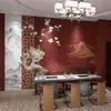 Nuevo estilo chino estilo chino pared de fondo Rojo palacio papel tapiz Sala de té restaurante comedor decoración Piedra Taihu tela de pared 3d