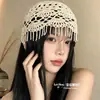 Gorro con Colgante de Borla Estilo Bohemio para Mujer, Verano, Calado, Estilo Étnico, Gorro Pullover, Retro, Versátil, Gorro Chuanxi
