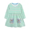 26 Novo Vestido Listrado Verde Fresco de Outono para Meninas com Mangas Longas Estilo Europeu Vestido de Tricô de Algodão para Crianças Dropshipping