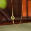 One Deer Silver S925 Prata Esterlina Banhado A Ouro Hetian Jade Jade Fulu Gourd Colar Elegante Retro All-match Conjunto de Corrente em Forma de O