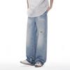 Cd Jeans Azules Claros Rasgados Estilo Retro Americano Nuevo para Hombre 2026 Primavera Nuevo Estilo Lavados con Ambiente Pantalones Rectos Sueltos