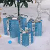Decoración navideña arte en hierro caja de regalo luminosa juego de tres piezas adorno de exhibición arreglo de escena de árbol de Navidad