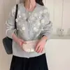 Casaco Cardigan Suéter Gola Redonda para Mulheres, novo estilo Outono e Inverno 2026, com bordado floral tridimensional, top de alta qualidade estilo francês
