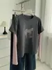 Camiseta Fashionável Retro Estilo Coreano com Estampa de Pônei, Falsa Peça Dupla, Manga Longa para Mulheres 26 Primavera e Outono Camiseta Básica de Algodão Nuvem