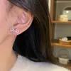 Pendientes de Botón de Cobre con Lazo de Circonita Rosa Completamente Incrustados de Diamantes Super Brillantes para Mujer, Púa de Plata, Delicados y Dulces, Lujo Ligero, Pendientes Versátiles de Moda de Gama Alta
